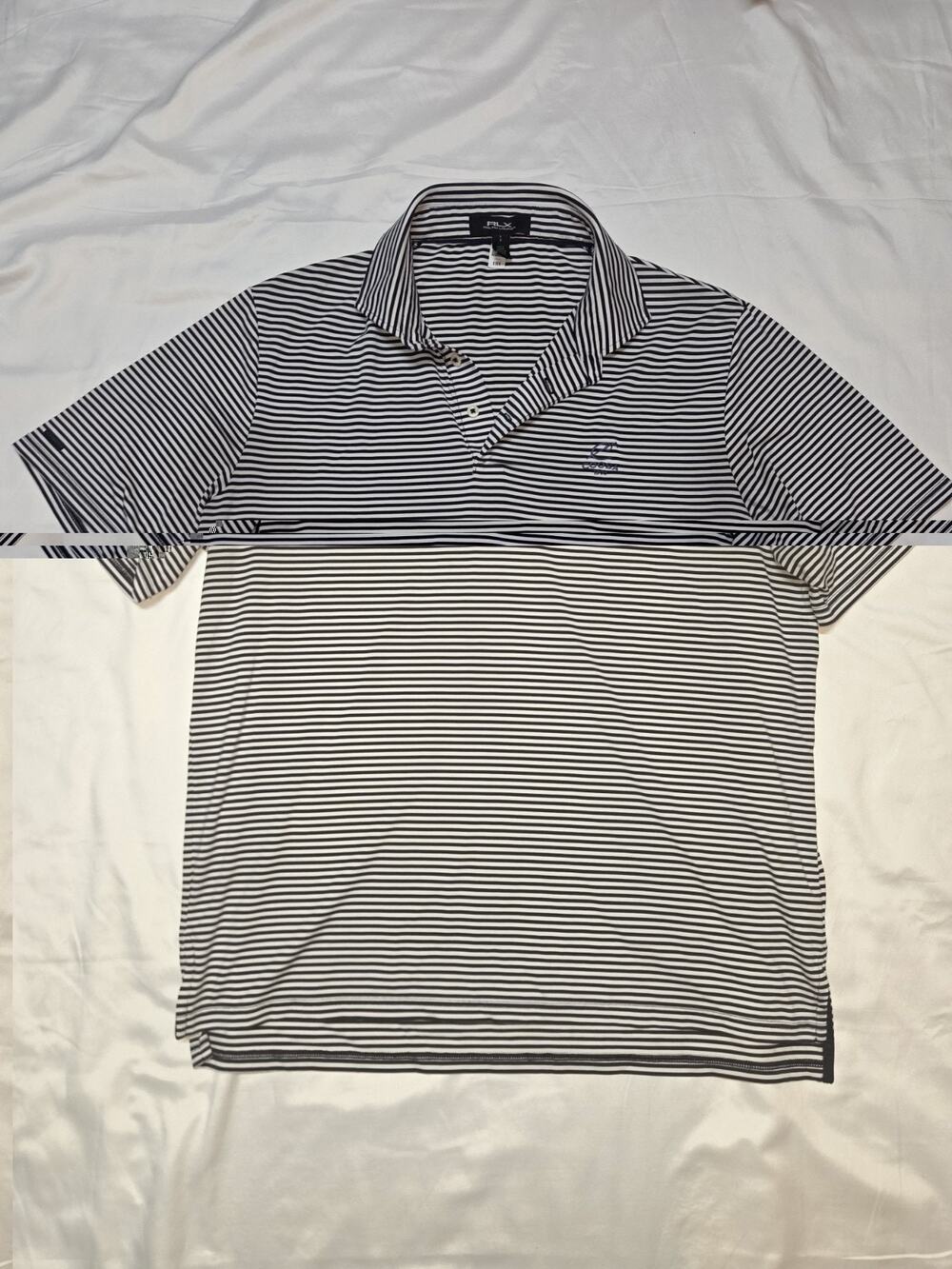RLX Ralph Lauren Men's Large Black and White Striped Polo Shirt Short Sleeve